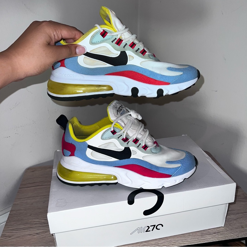 Nike Air Max 270 React in Blue, Pink, and Yellow - Picture 2 of 10